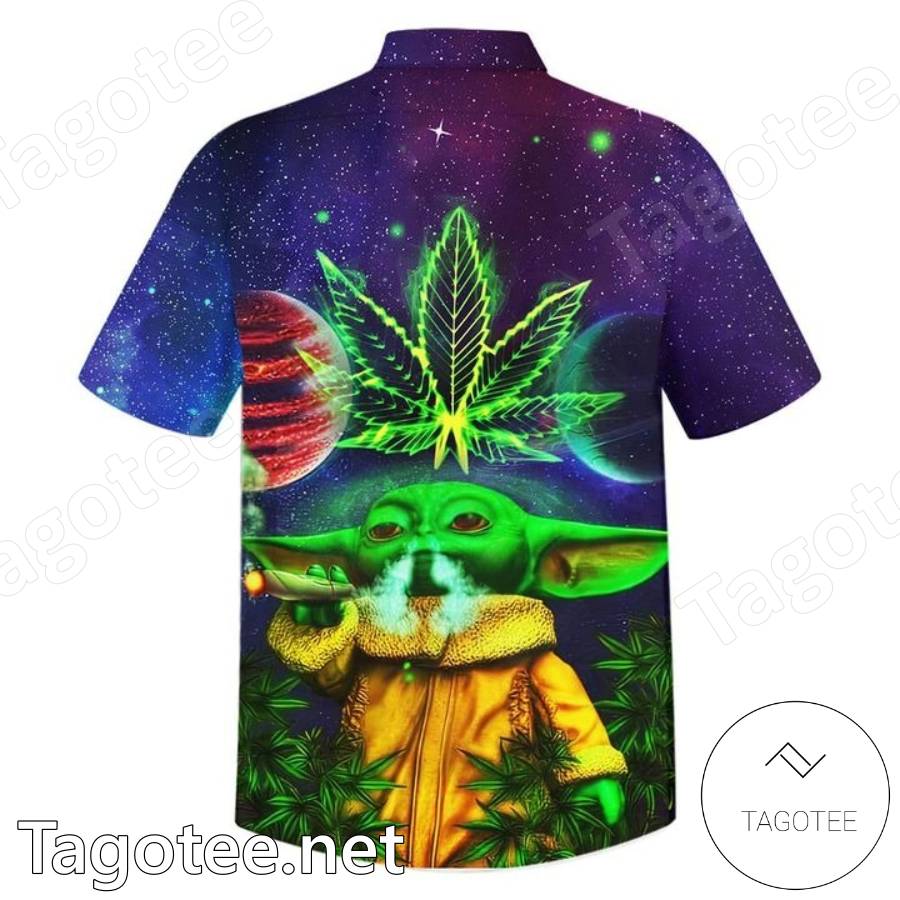 Yoda Smoking Weed Galaxy Hawaiian Shirt b