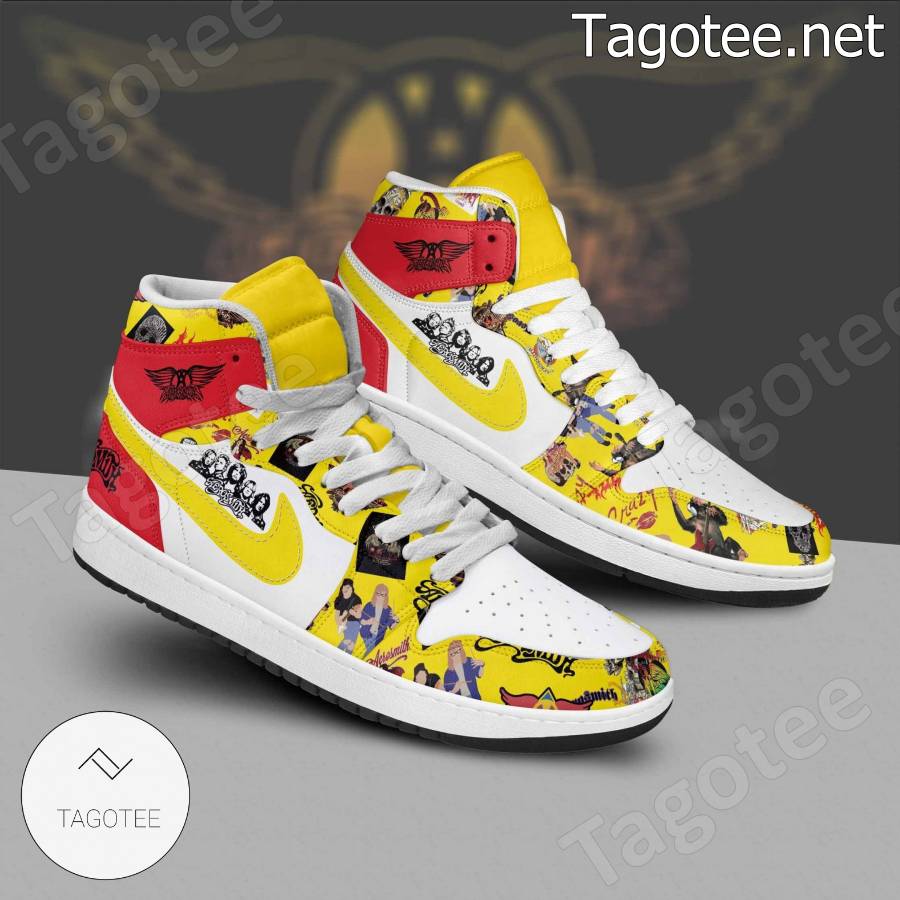 Aerosmith Rock Band Yellow Red Air Jordan High Top Shoes - Tagotee