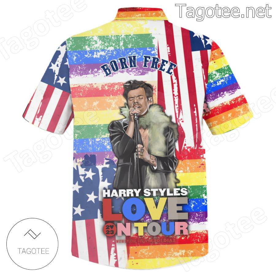 Born Fire Harry Styles Love On Tour 2023 Rainbow Hawaiian Shirt And Shorts b