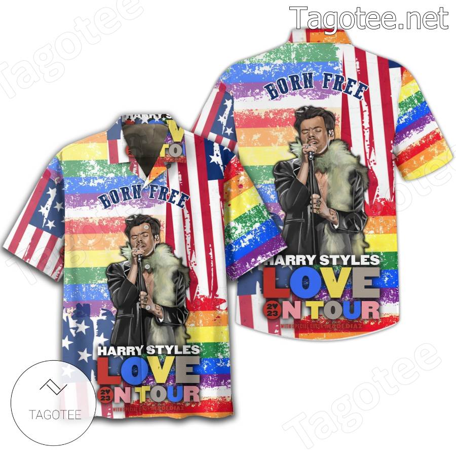 Born Fire Harry Styles Love On Tour 2023 Rainbow Hawaiian Shirt And Shorts