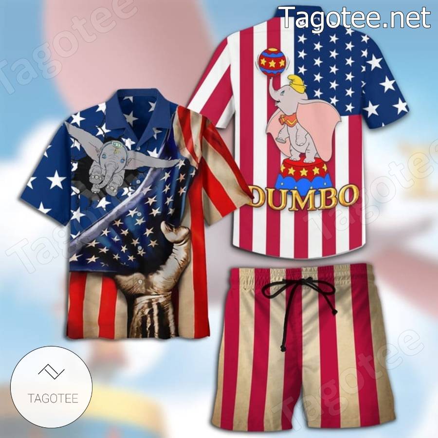 Dumbo American Flag Hawaiian Shirt And Shorts