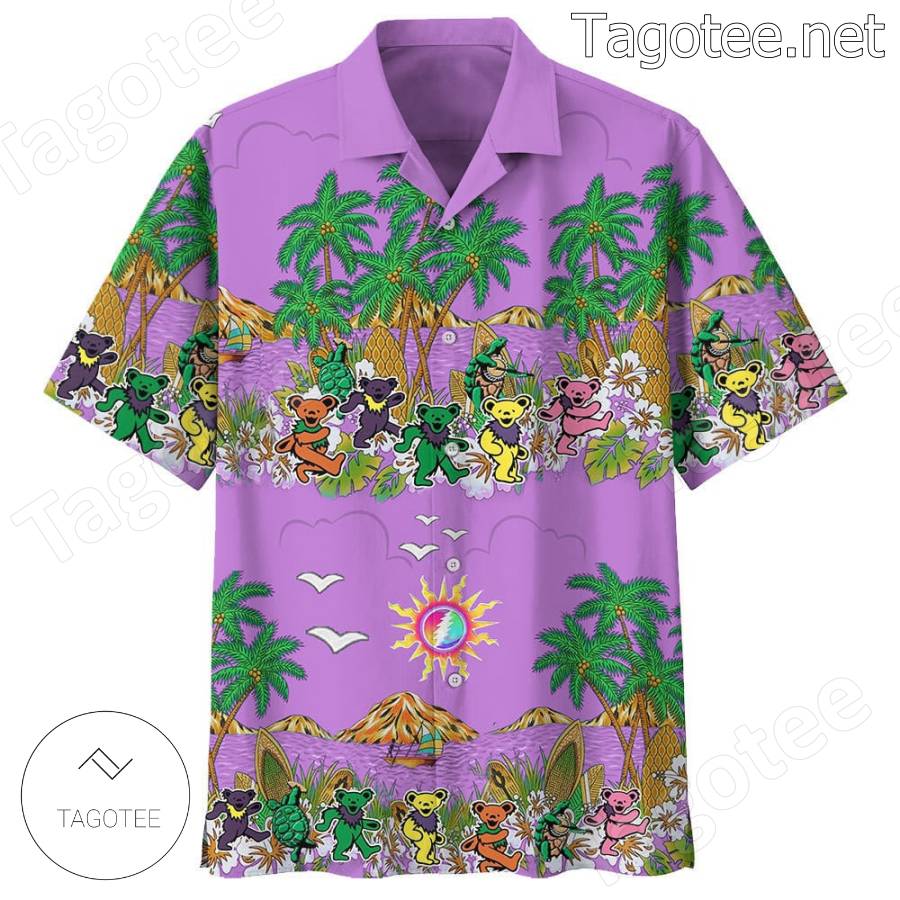 Grateful Dead Aloha Dancing Bear Pattern Grateful Dead Hawaiian T-shirt