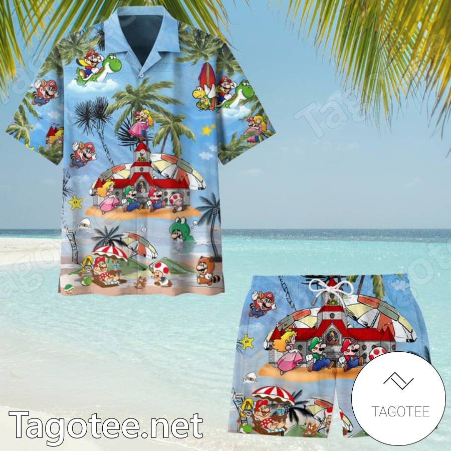 Mario Cartoon On The Beach Hawaiian Shirt And Shorts - Tagotee