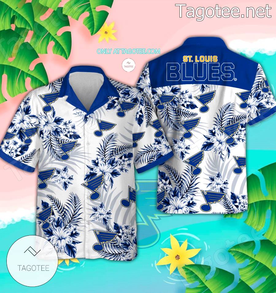 St Louis Blues Hawaiian Shirt Big Logo Tropical Leaves Custom St Louis Blues  Gift - Personalized Gifts: Family, Sports, Occasions, Trending