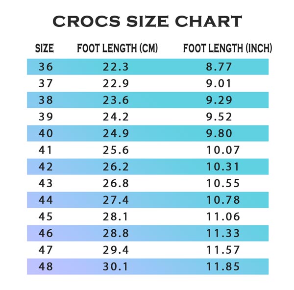 Crocs j1 store size chart