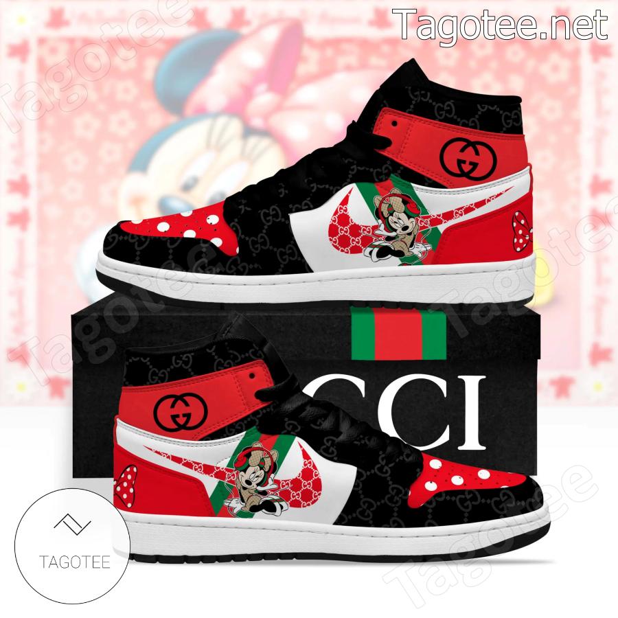 Gucci Minnie Mouse Red Black Luxury Air Jordan High Top Shoes - Tagotee