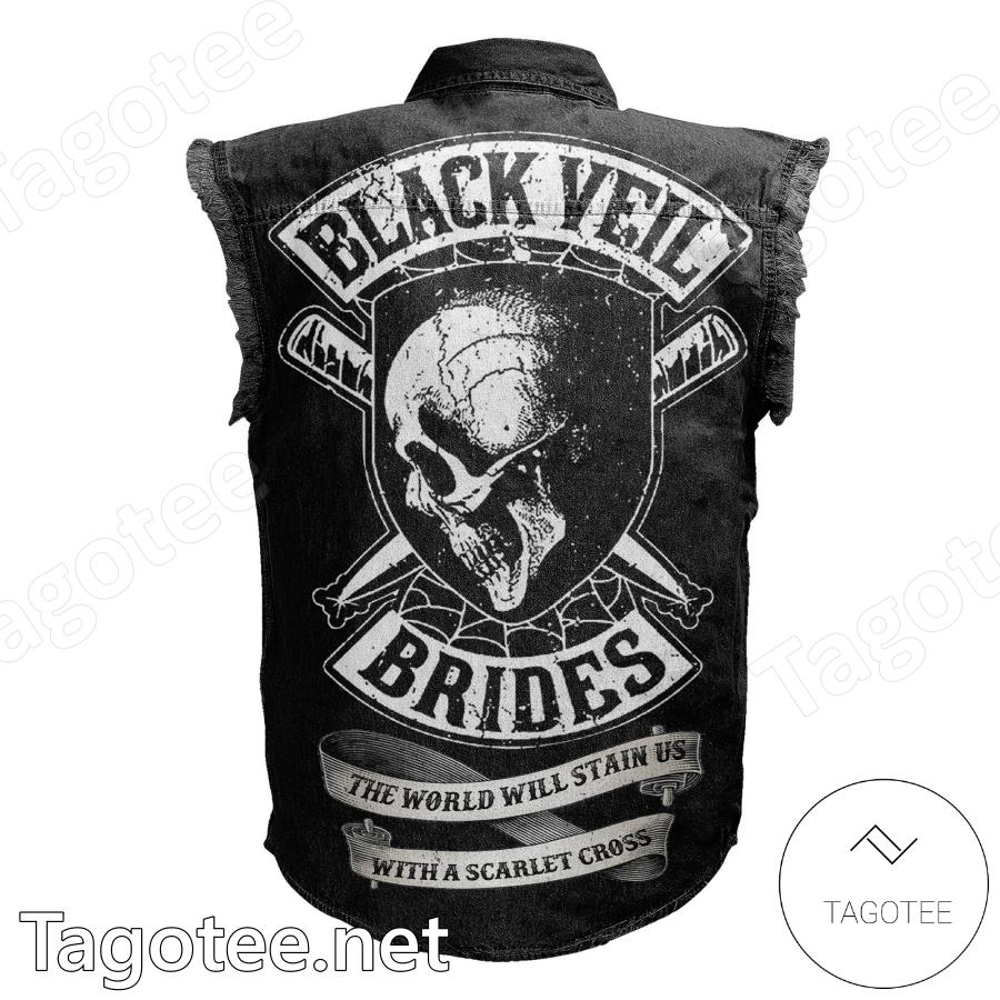 Black Veil Brides The World Will Stain Us With A Scarlet Cross Denim Vest Jacket b