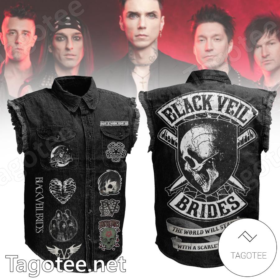 Black Veil Brides The World Will Stain Us With A Scarlet Cross Denim Vest Jacket