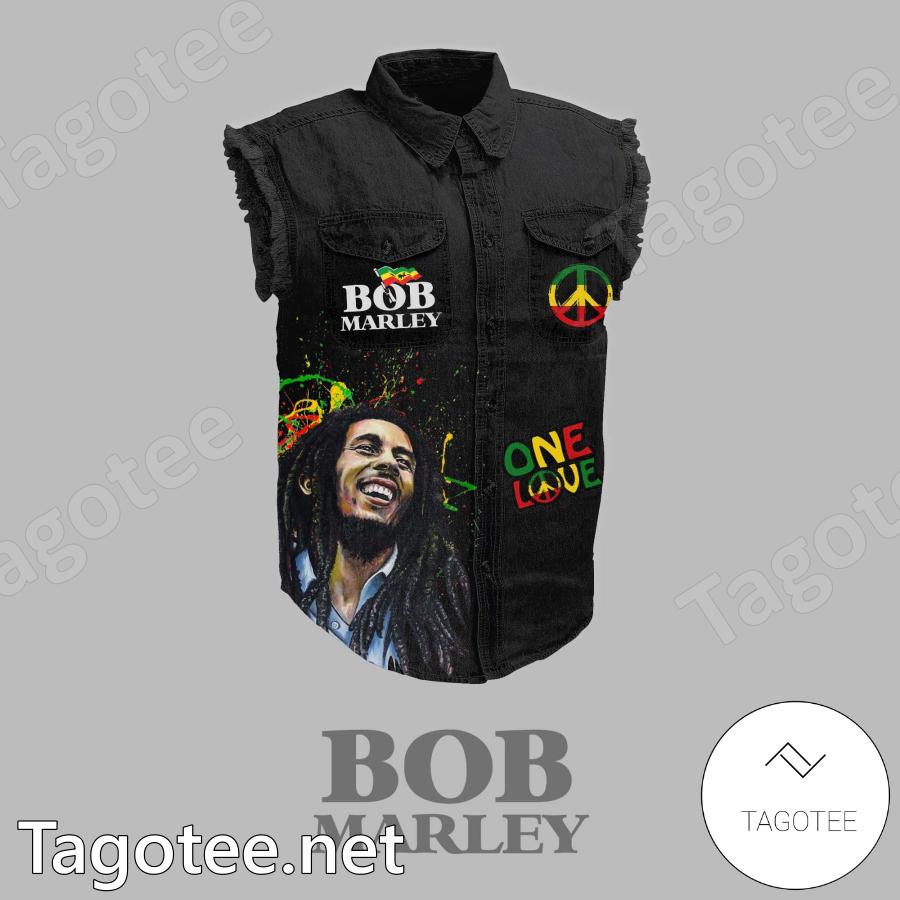 Bob Marley Let's Get Together And Feel Alright Denim Vest Jacket a