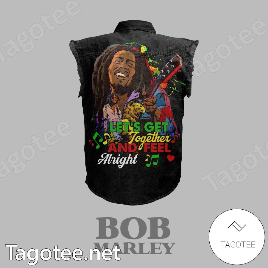 Bob Marley Let's Get Together And Feel Alright Denim Vest Jacket b