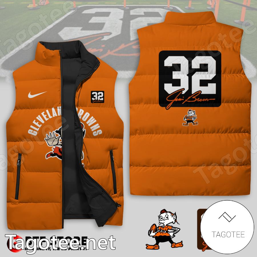 Cleveland Browns Jim Brown Sleeveless Puffer Jacket, Pants -   Worldwide Shipping