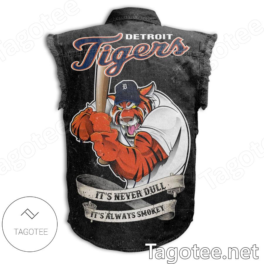 Detroit Tigers It's Never Dull It's Always Smokey Sleeveless Denim Jacket b