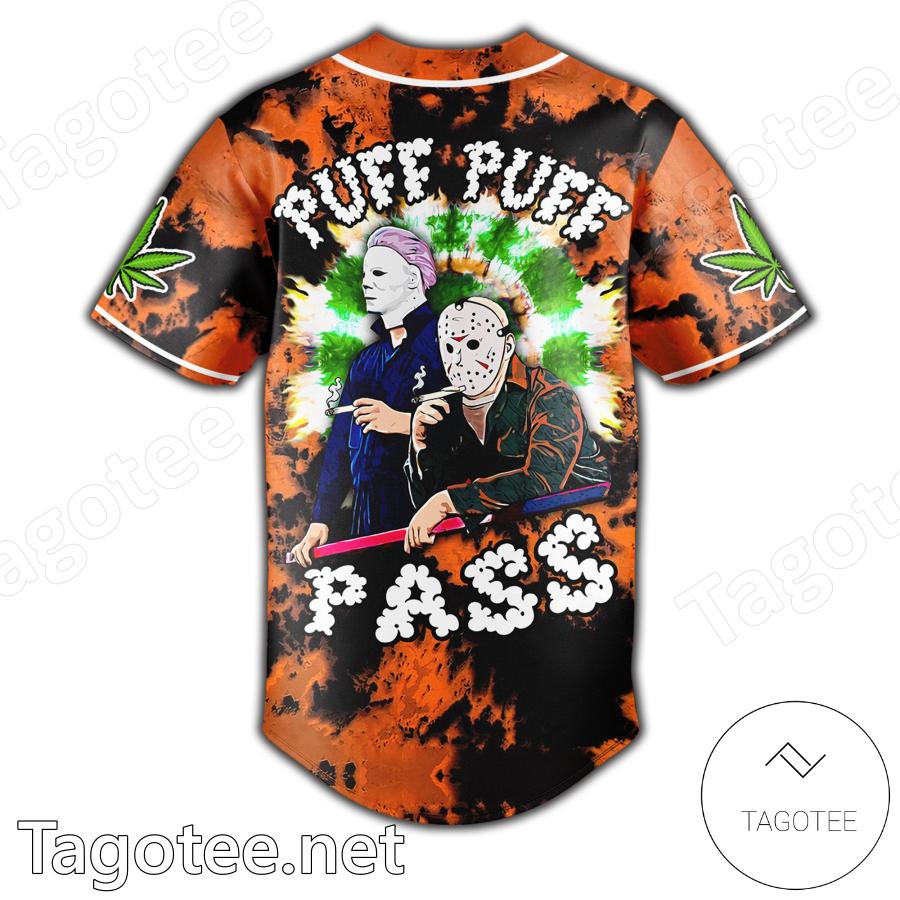 Jason Voorhees And Michael Myers High On Hellaweed Puff Puff Pass Baseball Jersey b