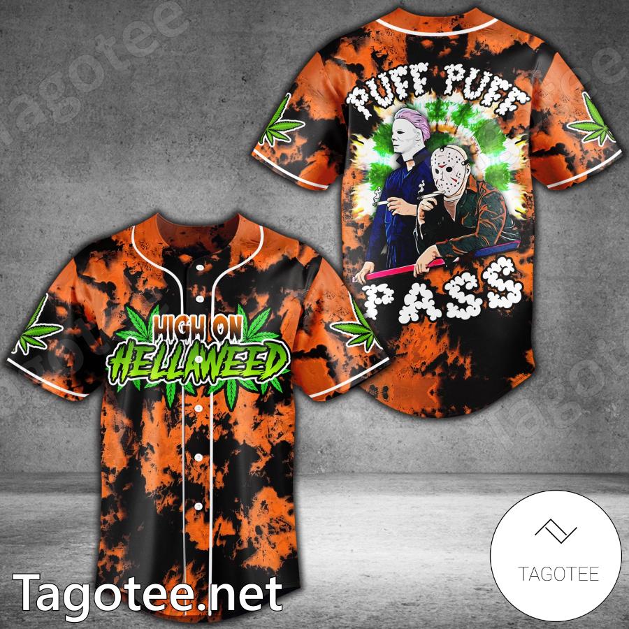 Jason Voorhees And Michael Myers High On Hellaweed Puff Puff Pass Baseball Jersey