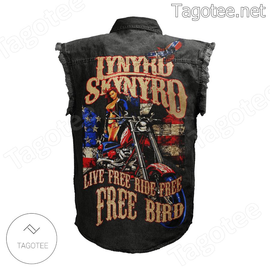 Lynyrd Skynyrd Live Free Ride Free Free Bird American Flag Denim Jean Vest b