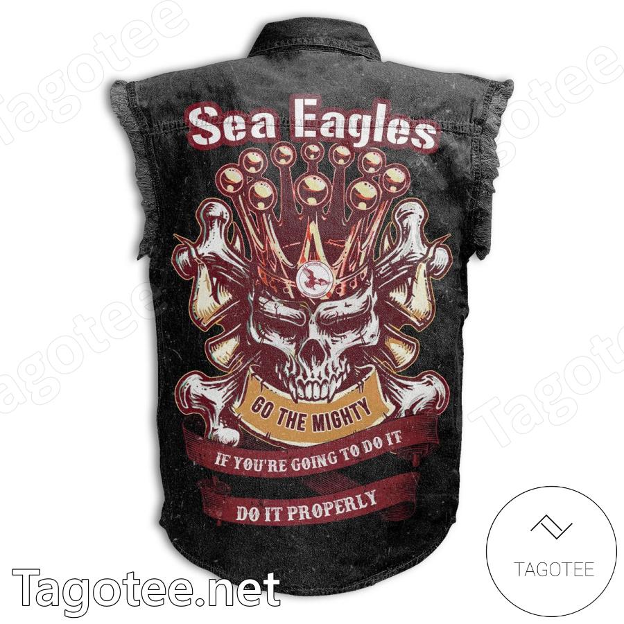 Manly Warringah Sea Eagles Go The Mighty If You're Going To Do It Sleeveless Denim Jacket b