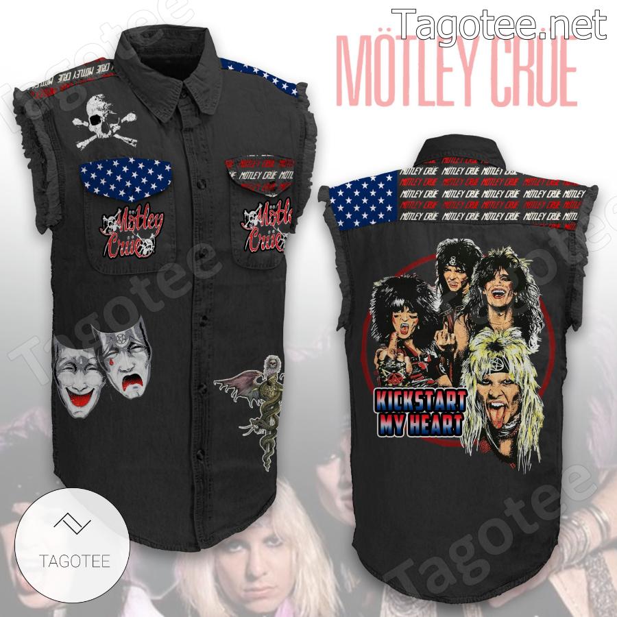 Motley Crue Kickstart My Heart American Flag Denim Jean Vest