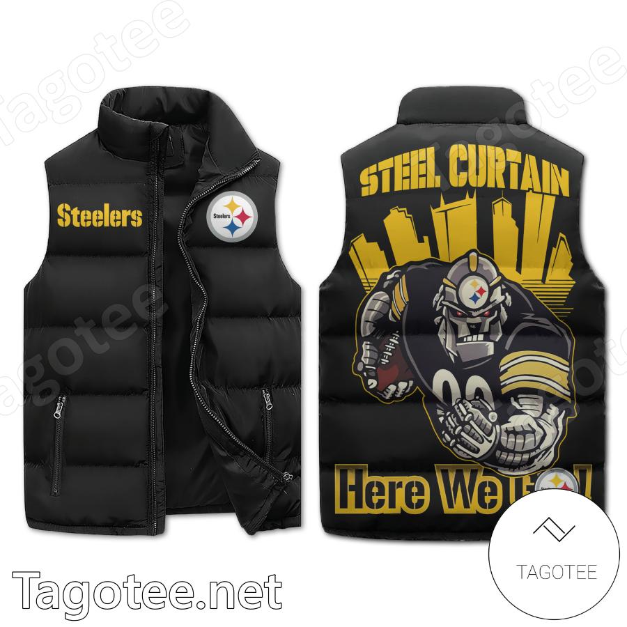 Pittsburgh Steelers Curtain Here We Go Puffer Vest