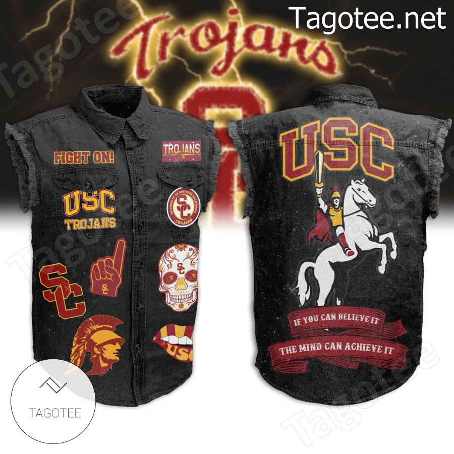 Usc Trojans If You Can Believe It The Mind Can Achieve It Sleeveless Denim Jacket