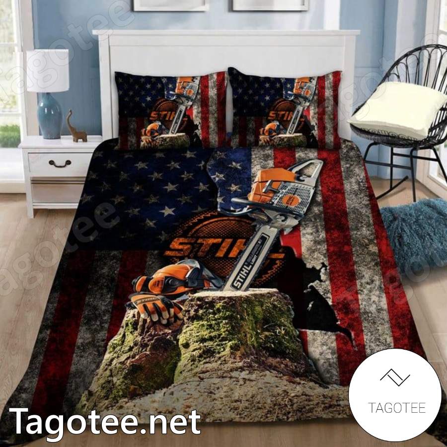 Chainsaw Stihl American Flag Bedding Set a