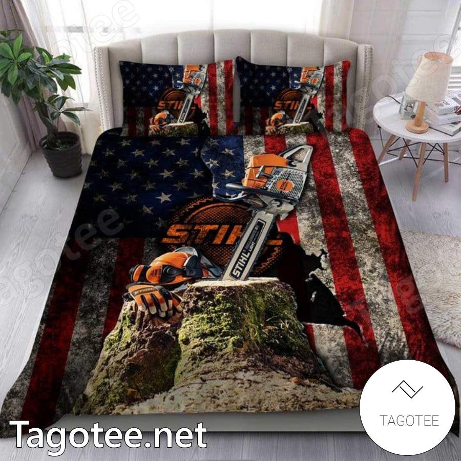 Chainsaw Stihl American Flag Bedding Set