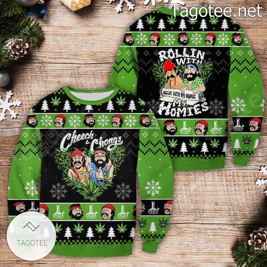 Cheech And Chong Rollin' With My Homie Ugly Christmas Sweater - Tagotee