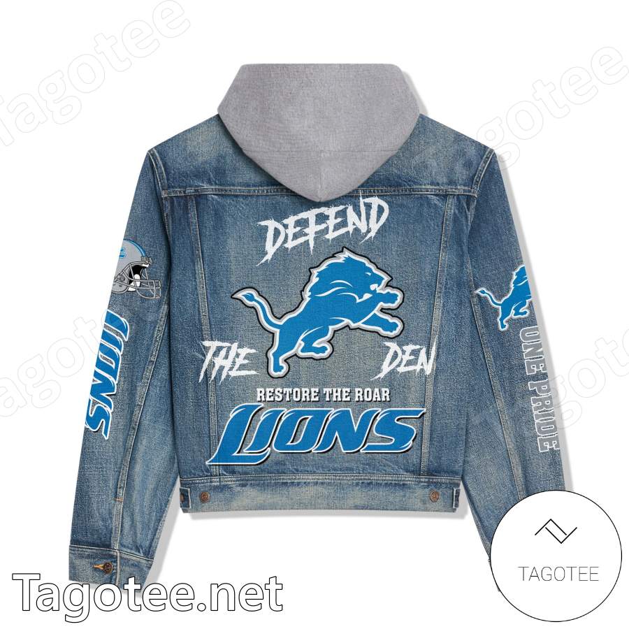 Defend The Den Restore The Roar Detroit Lions Hooded Denim Jacket a