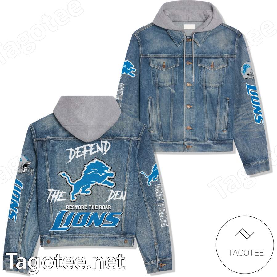 Defend The Den Restore The Roar Detroit Lions Hooded Denim Jacket