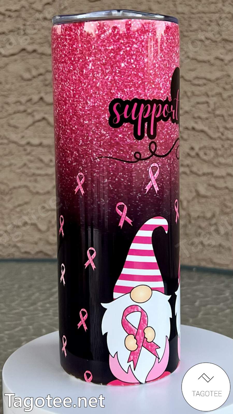 Gnomes Breast Cancer Awareness Support Squad Skinny Tumbler Tagotee