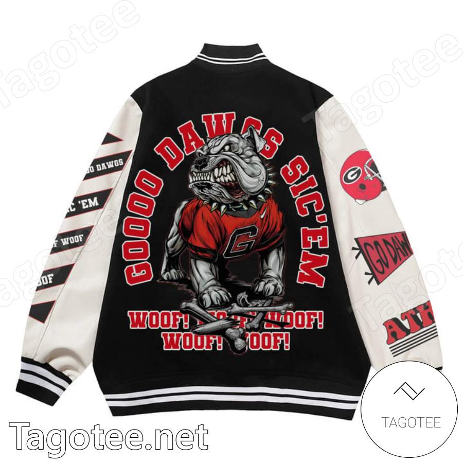 Go Dawgs Sic 'em Woof Woof Woof Georgia Bulldogs Varsity Jacket b