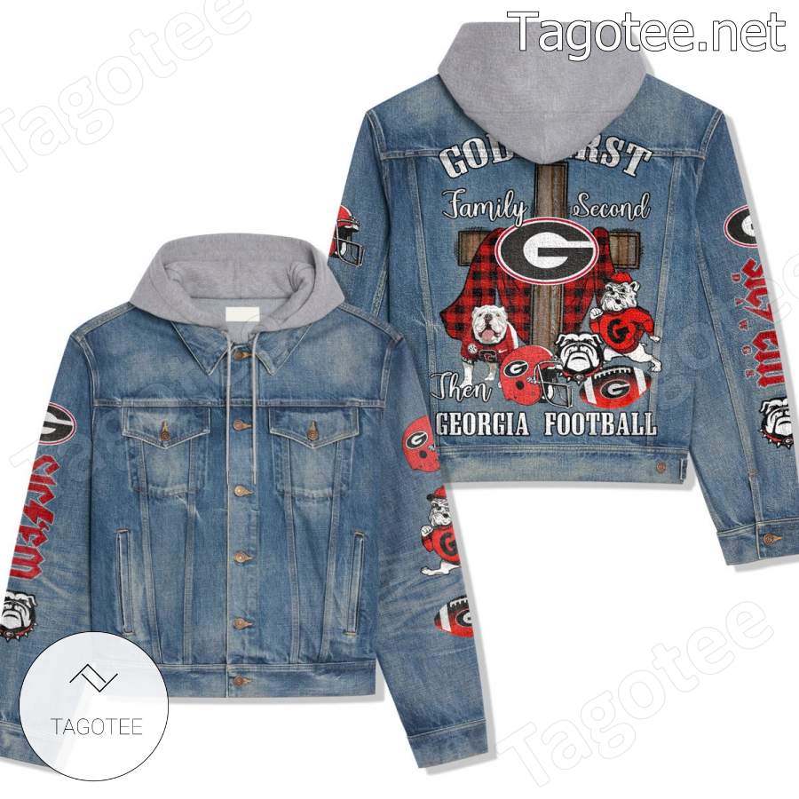 God First Family Second Then Georgia Bulldogs Football Hooded Jean Jacket