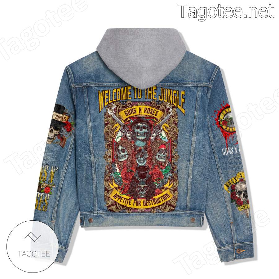 Guns N' Rose Welcome To The Jungle Hooded Jean Jacket - Tagotee