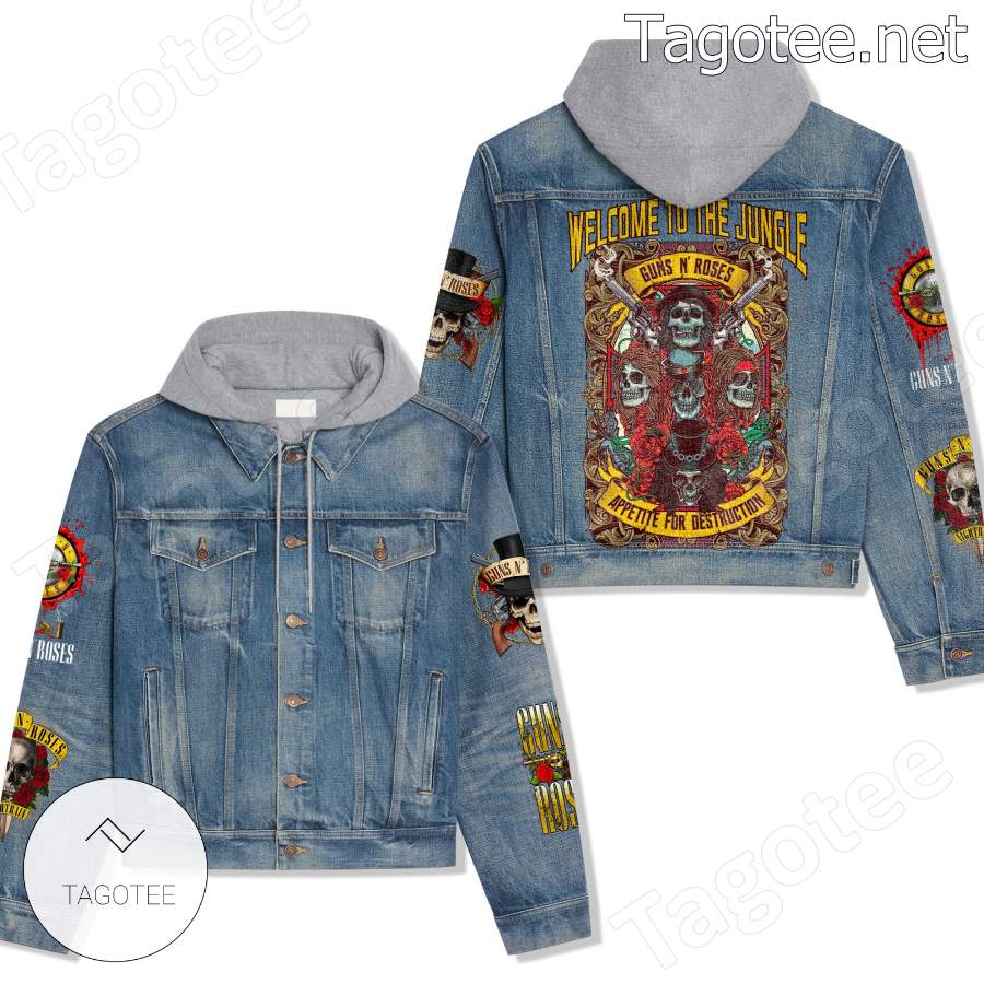 Guns N' Rose Welcome To The Jungle Hooded Jean Jacket - Tagotee