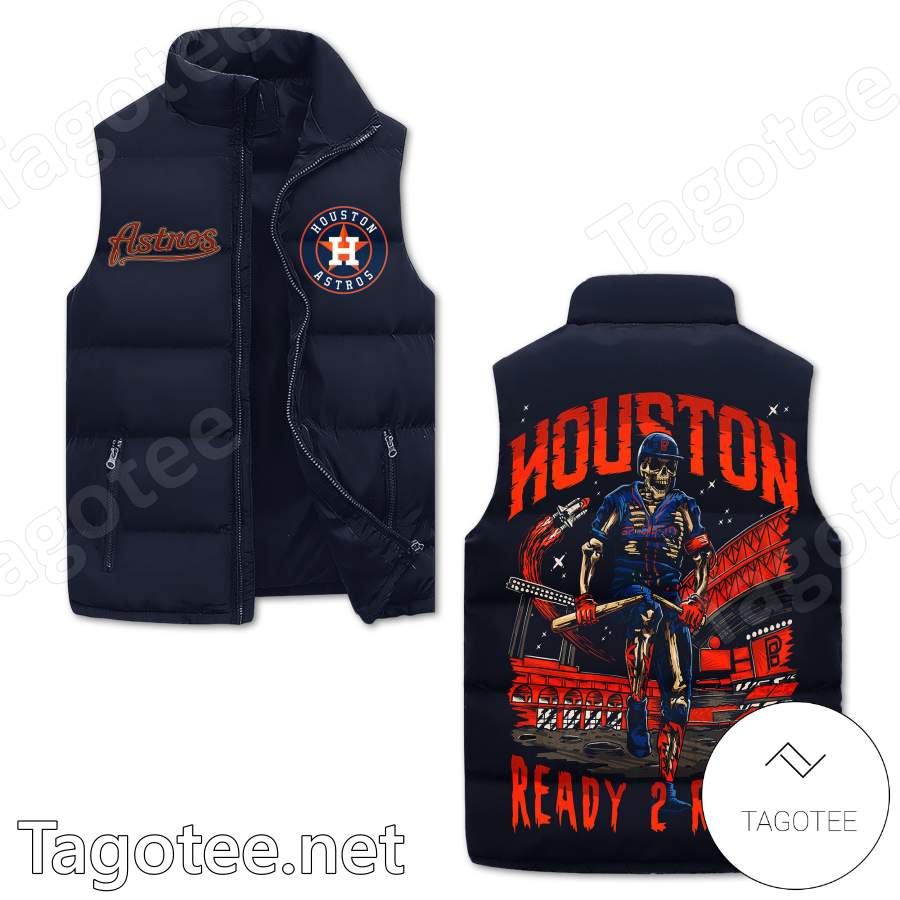 Houston Astros Ready 2 Reign Skull Men's Sleeveless Puffer Jacket - Tagotee