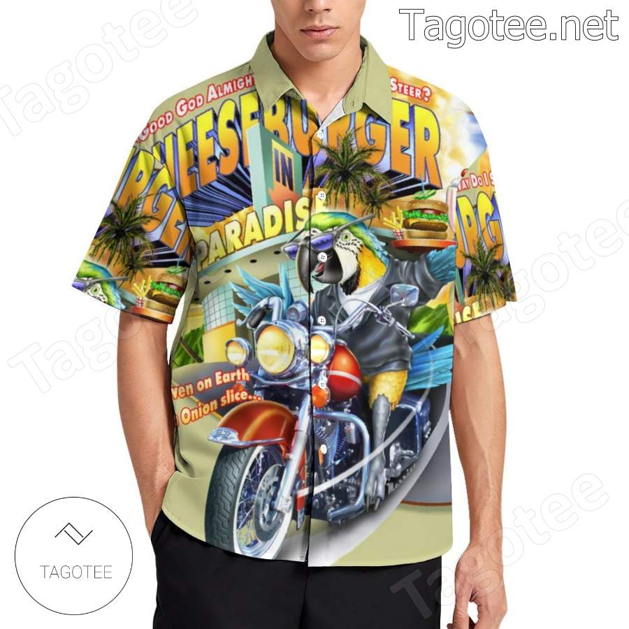 Parrot Biker Cheeseburger In Paradise Hawaiian Shirt a