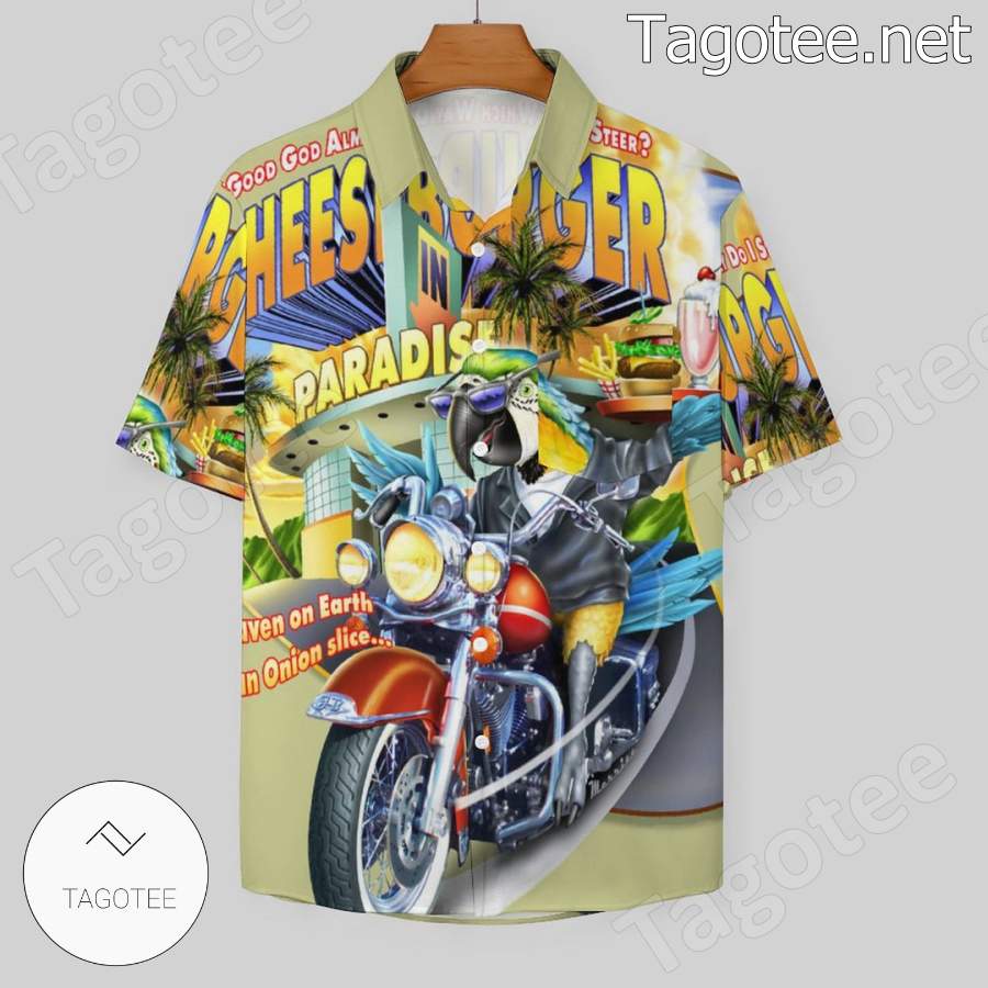 Parrot Biker Cheeseburger In Paradise Hawaiian Shirt b