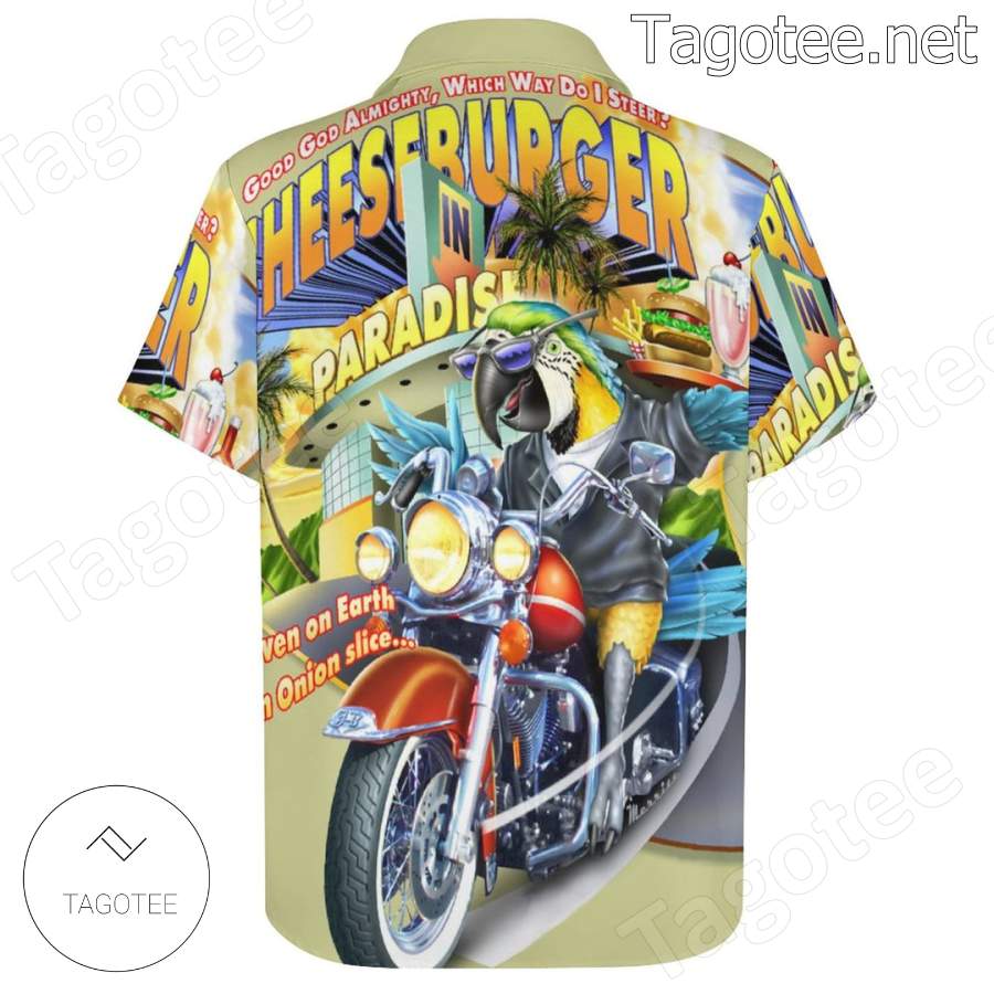 Parrot Biker Cheeseburger In Paradise Hawaiian Shirt x