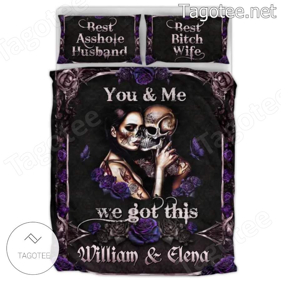 Skull Couple You And Me We Got This Purple Roses Personalized Bedding Set