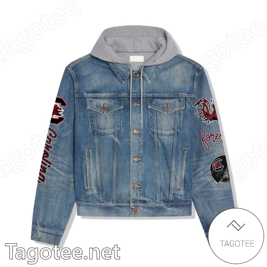South Carolina Gamecocks It's The Garnet Way Forever To Thee Hooded Denim Jacket b