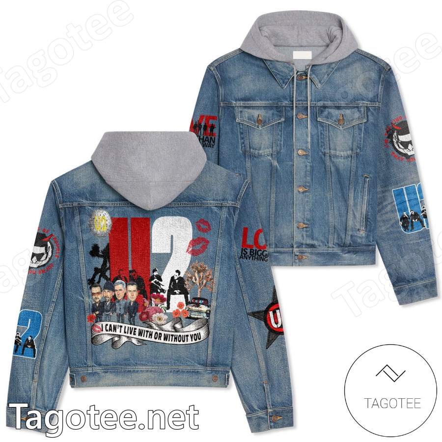 U2 I Can't Live With Or Without You Hooded Denim Jacket - Tagotee