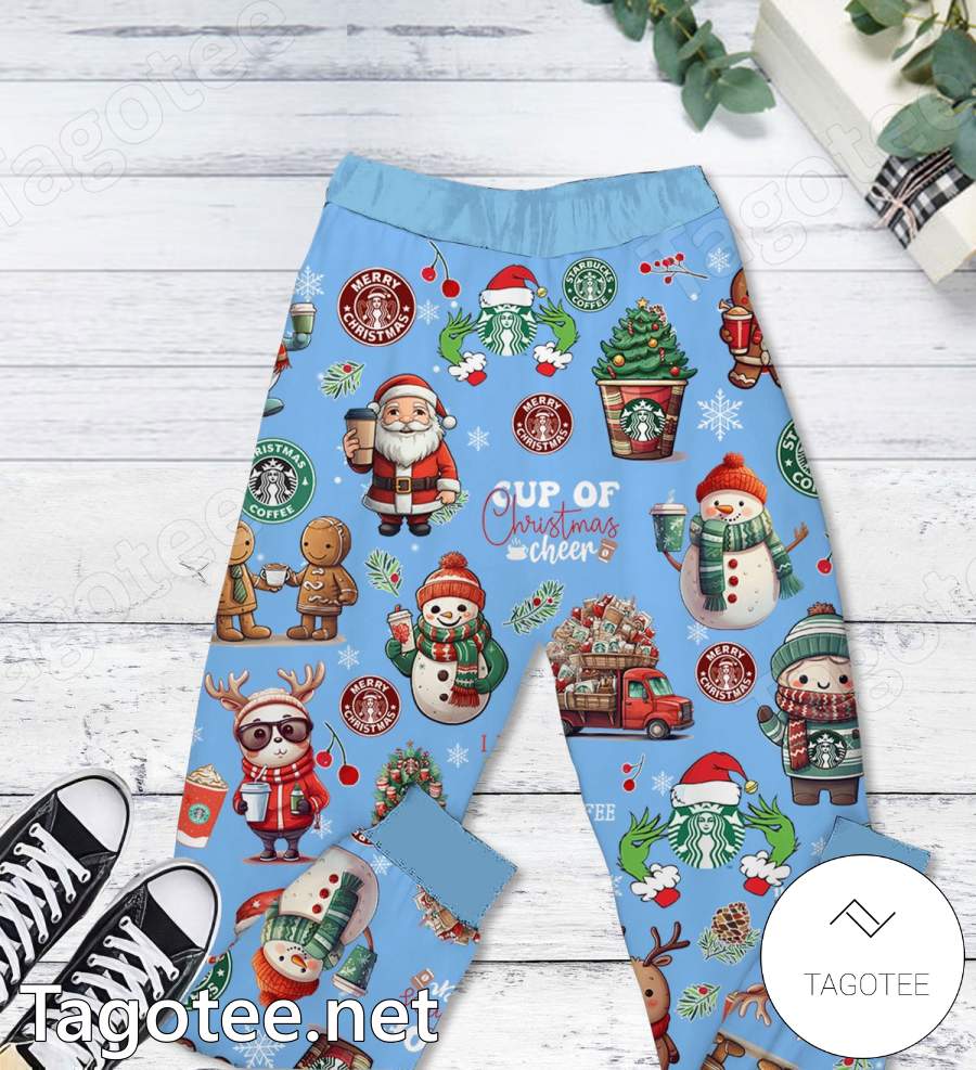 Even The Grinch Needs His Starbucks On Christmas Morning Pajamas Set b