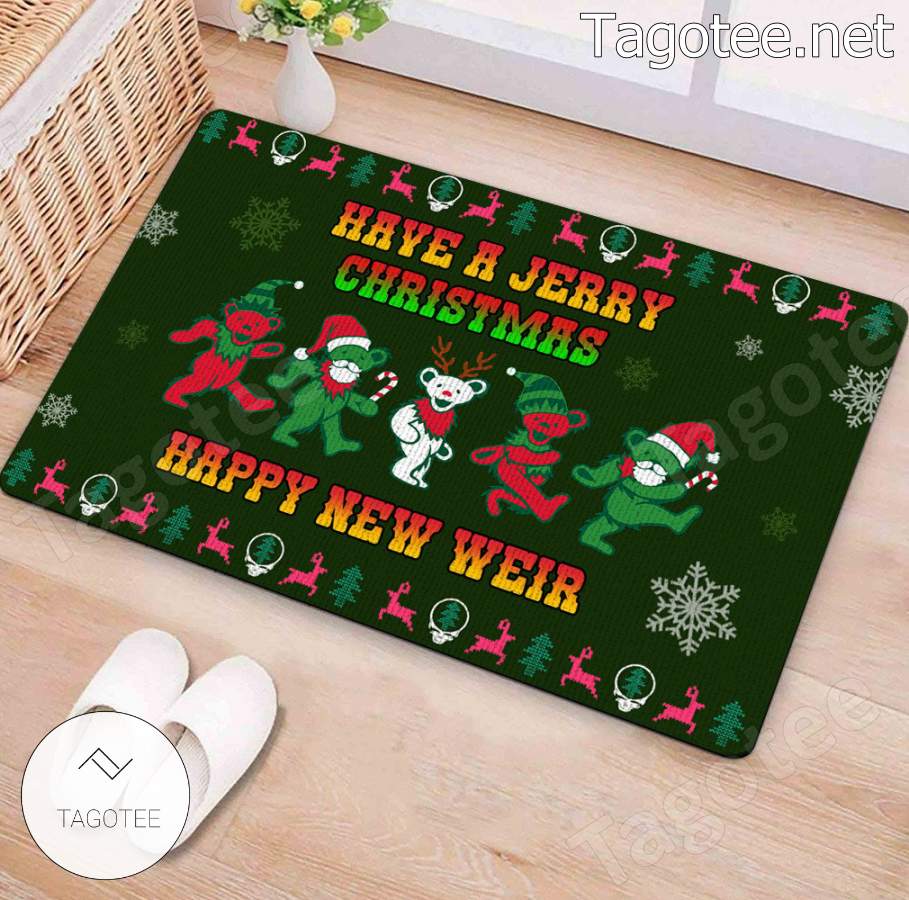 Grateful Dead Bear Have A Jerry Christmas Happy New Year Doormat