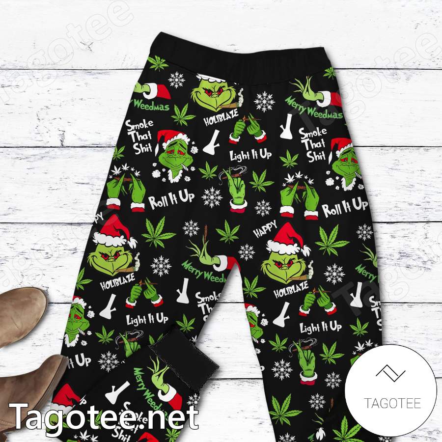Grinch All I Need Is Weed It Is Too Peopley Outside Pajamas Set b