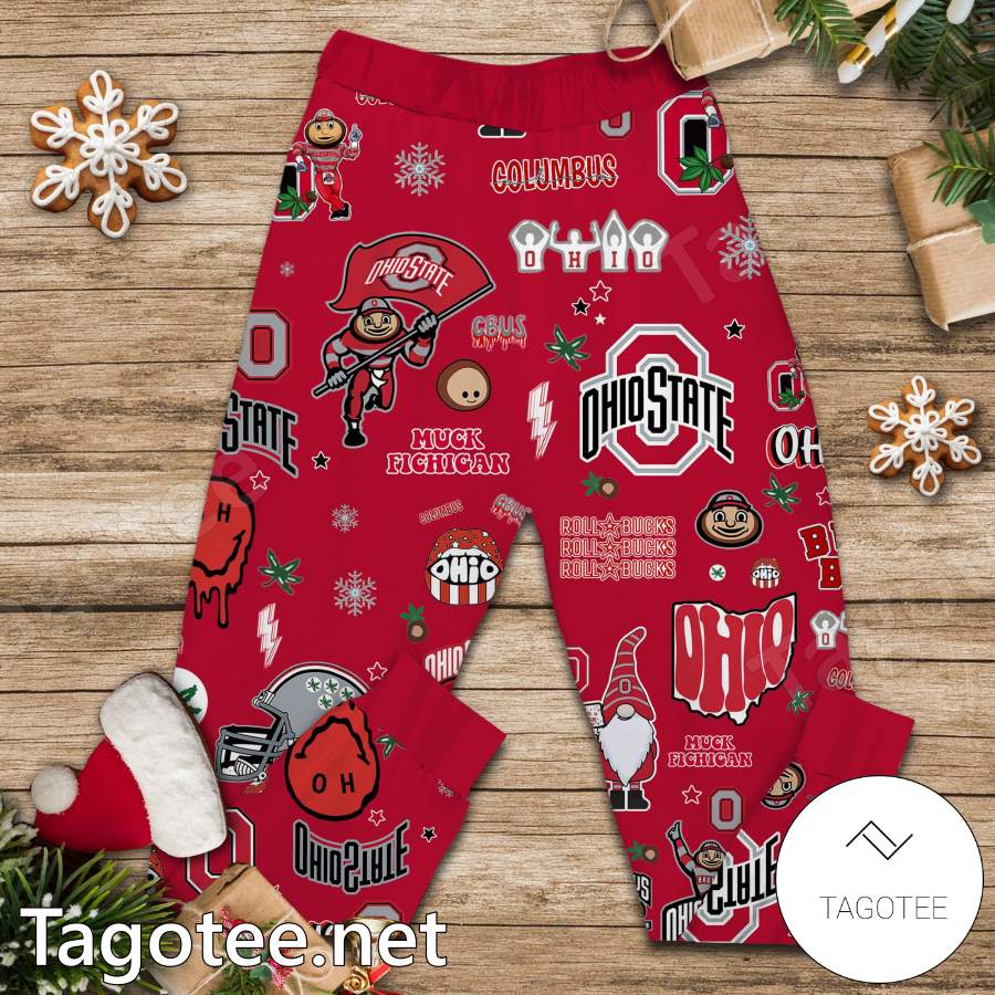 Ohio State Buckeyes Santa Would Never Wear Blue Pajamas Set b