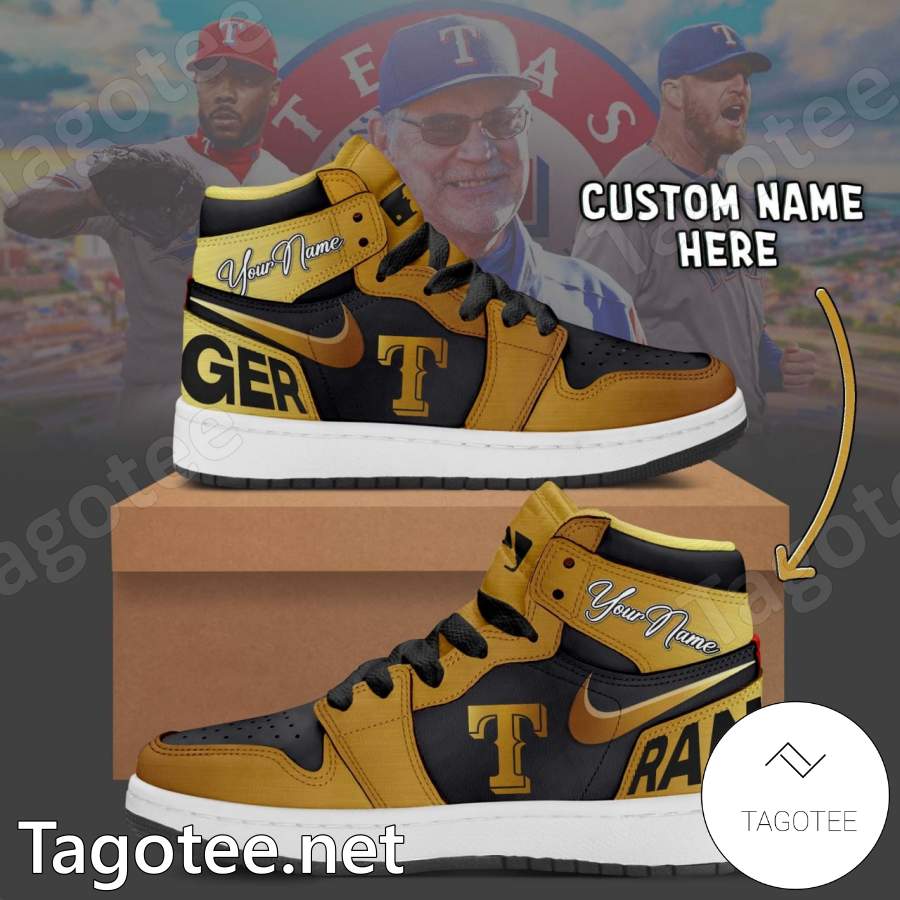 Texas Rangers Champions Golden Personalized Air Jordan High Top Shoes